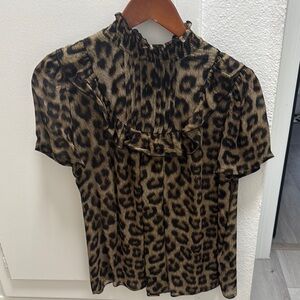 ba&sh Black and Brown Ruffled Short Sleeve Blouse